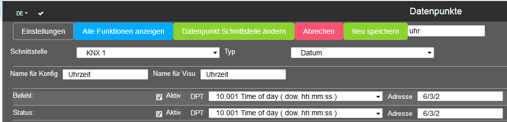 Uhrzeit Datenpunkt