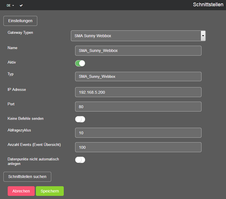 SMA Sunny Webbox Gateway